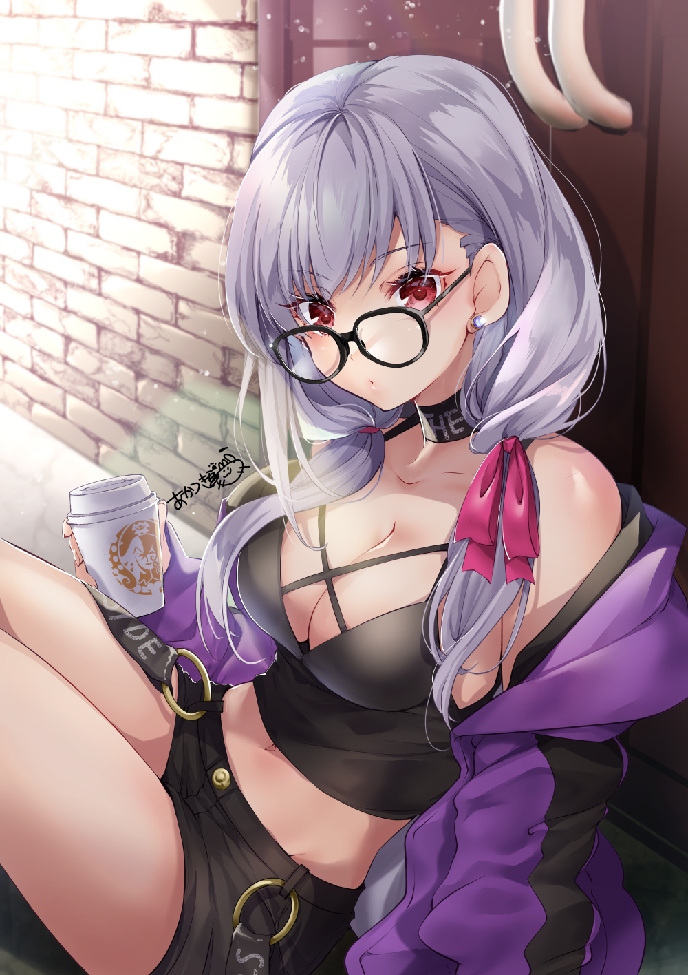 1girl, akatsuki_hijiri, bangs, black_camisole, blush, breasts, camisole, choker
