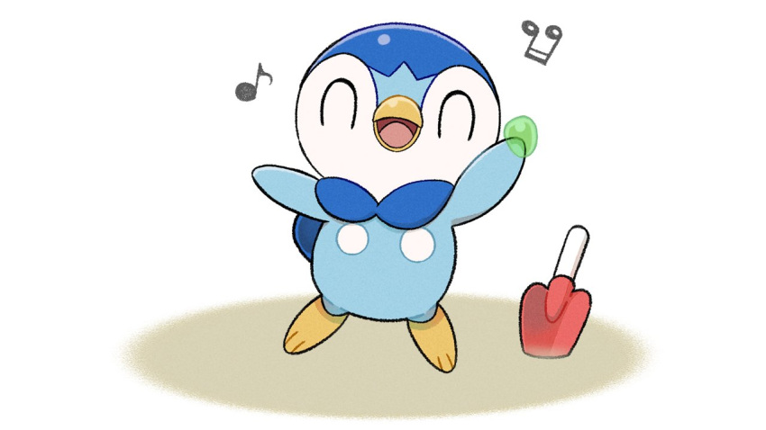 closed_eyes, commentary_request, full_body, gen_4_pokemon, holding, musical_note, no_humans, official_art