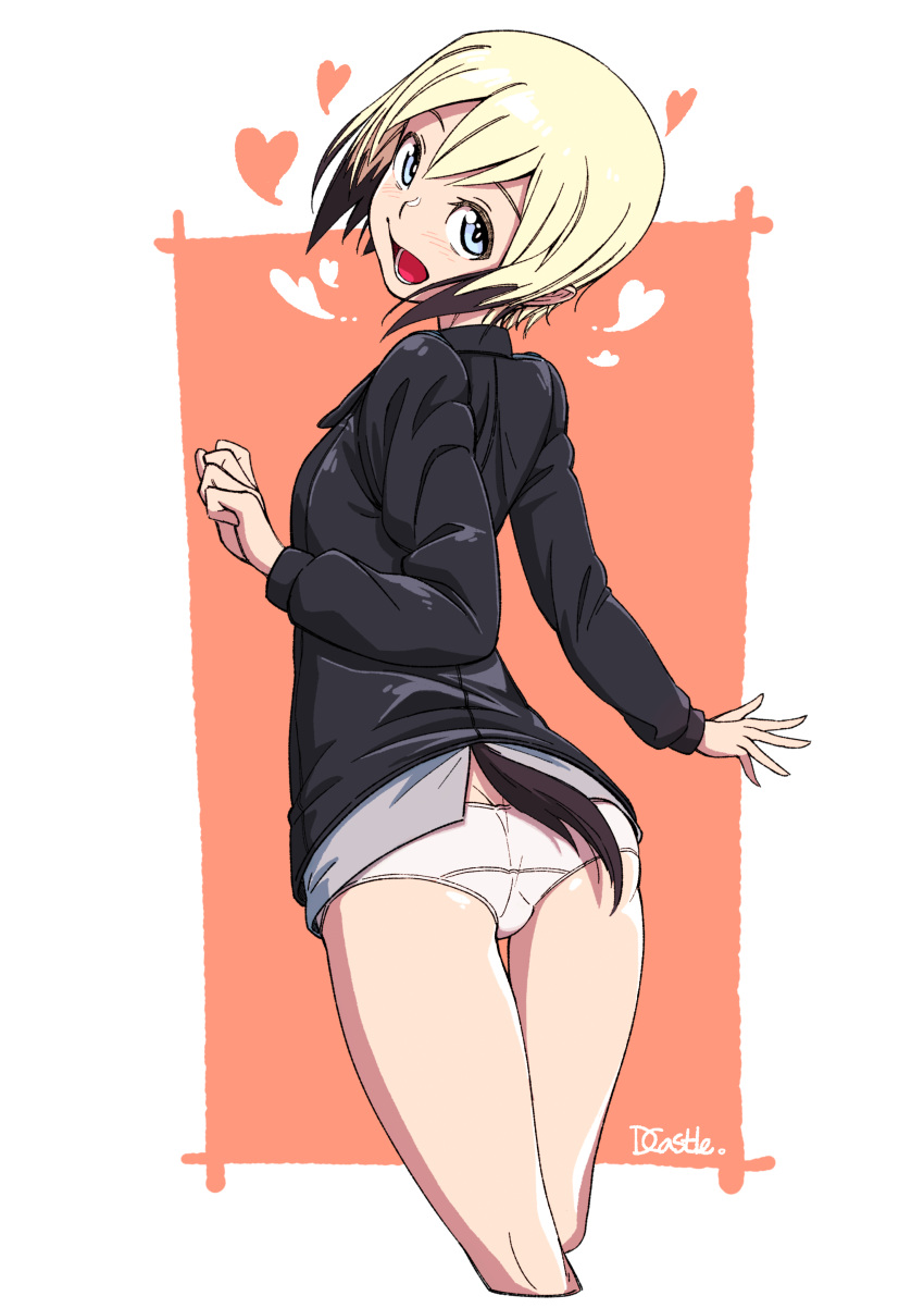 1girl, absurdres, ass, black_hair, blonde_hair, blue_eyes, dachshund, dragoncastle