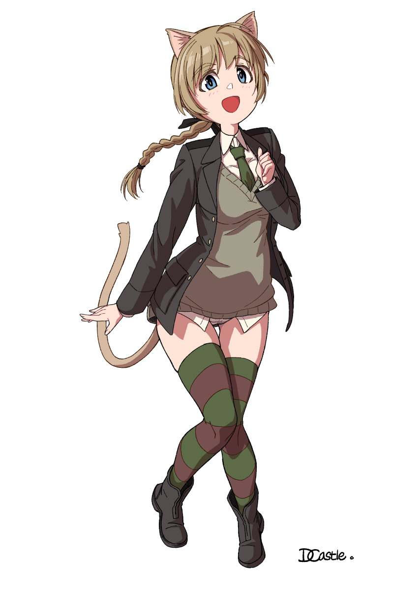1girl, absurdres, blue_eyes, braid, brown_hair, dragoncastle, highres, lynette_bishop