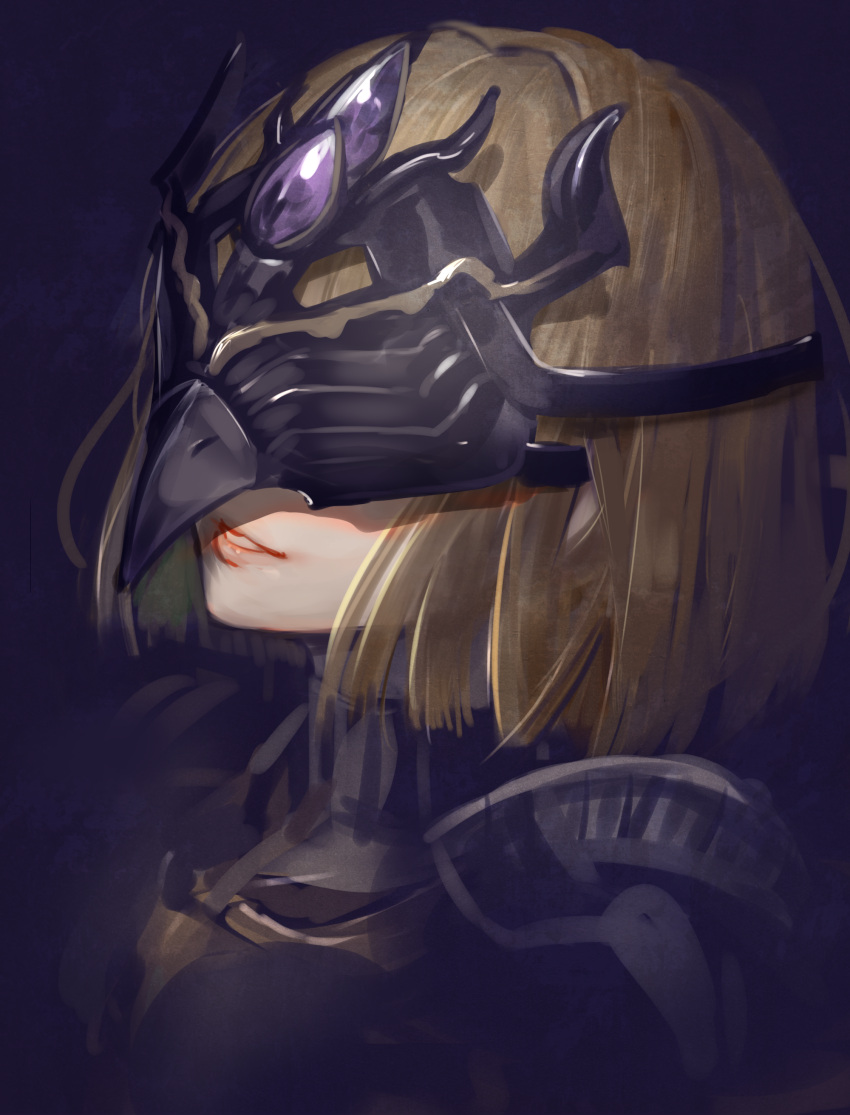 1boy, absurdres, armor, black_background, blunt_ends, bob_cut, brown_hair, choker