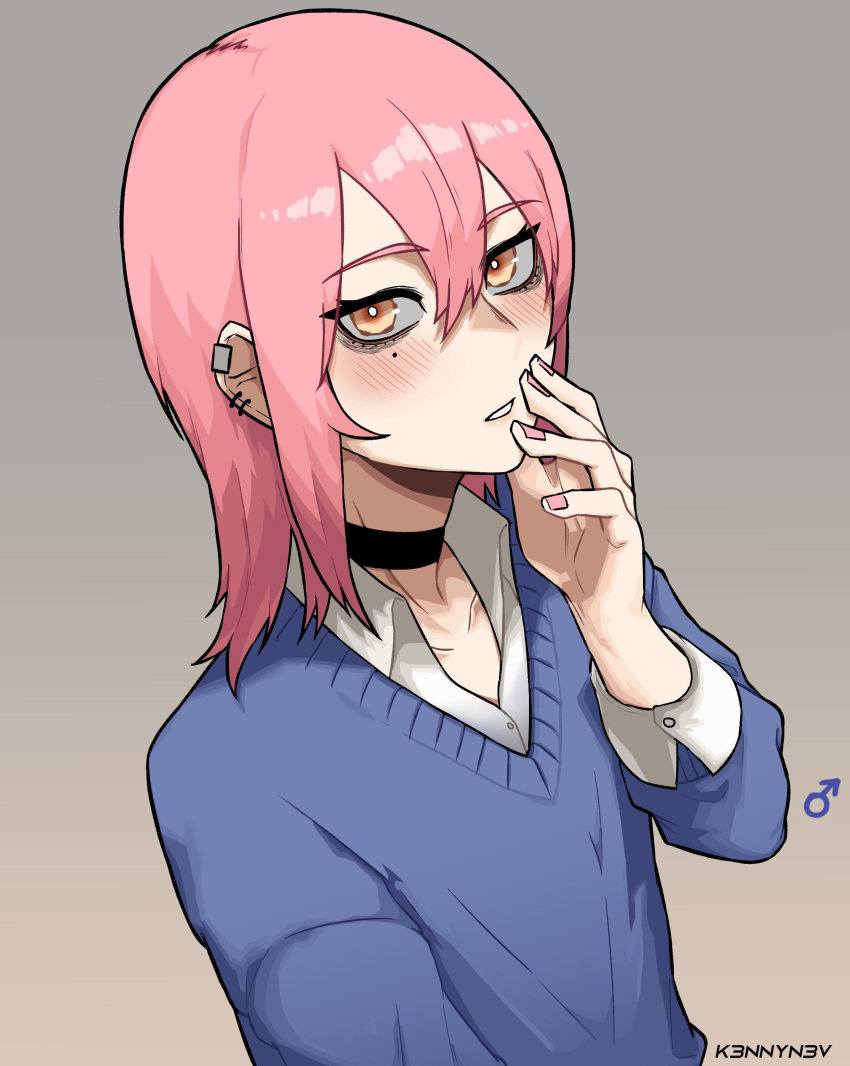 1boy, aoi_niwa_(k3nnyn3v), bangs, blush, choker, collarbone, collared_shirt, commentary