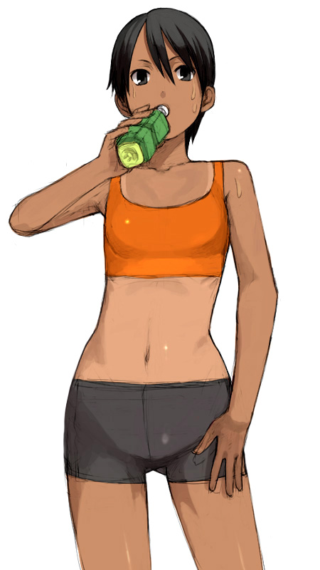 dark_skin, fate/stay_night, fate_(series), makidera_kaede, midriff, sweat, tan, tomboy