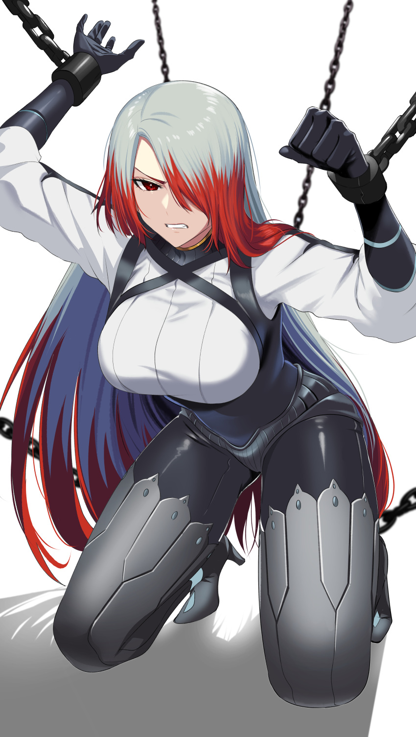 1girl, absurdres, asmodeus_(megido72), black_bodysuit, black_gloves, bodysuit, boots, bound
