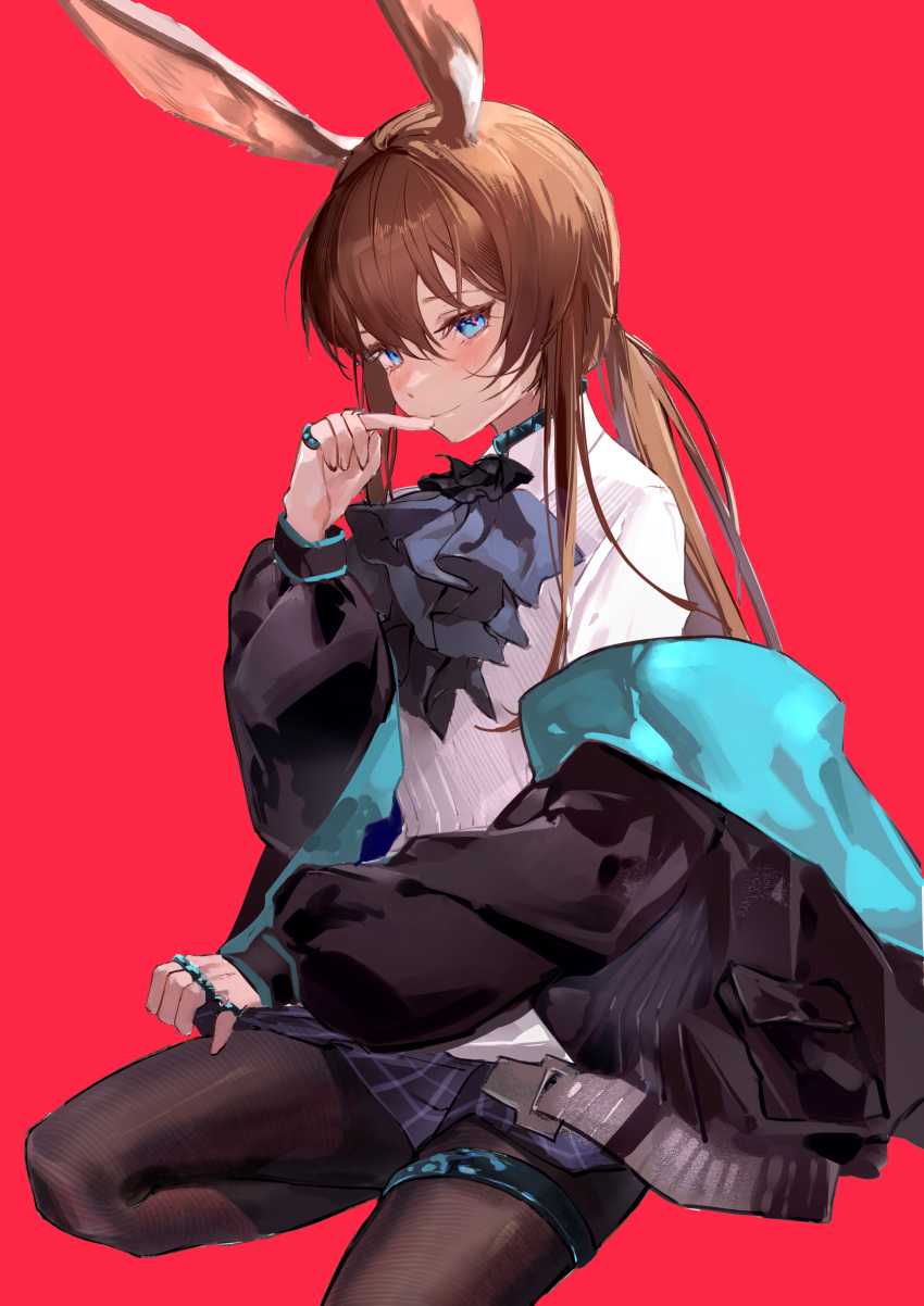 1girl, absurdres, amiya_(arknights), animal_ears, arknights, ascot, bangs, black_jacket