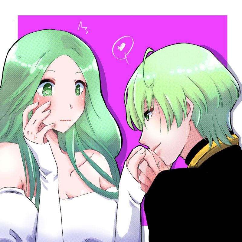 1boy, 1girl, ajapa0621, blush, byleth_(fire_emblem), byleth_eisner_(male), collarbone, dress