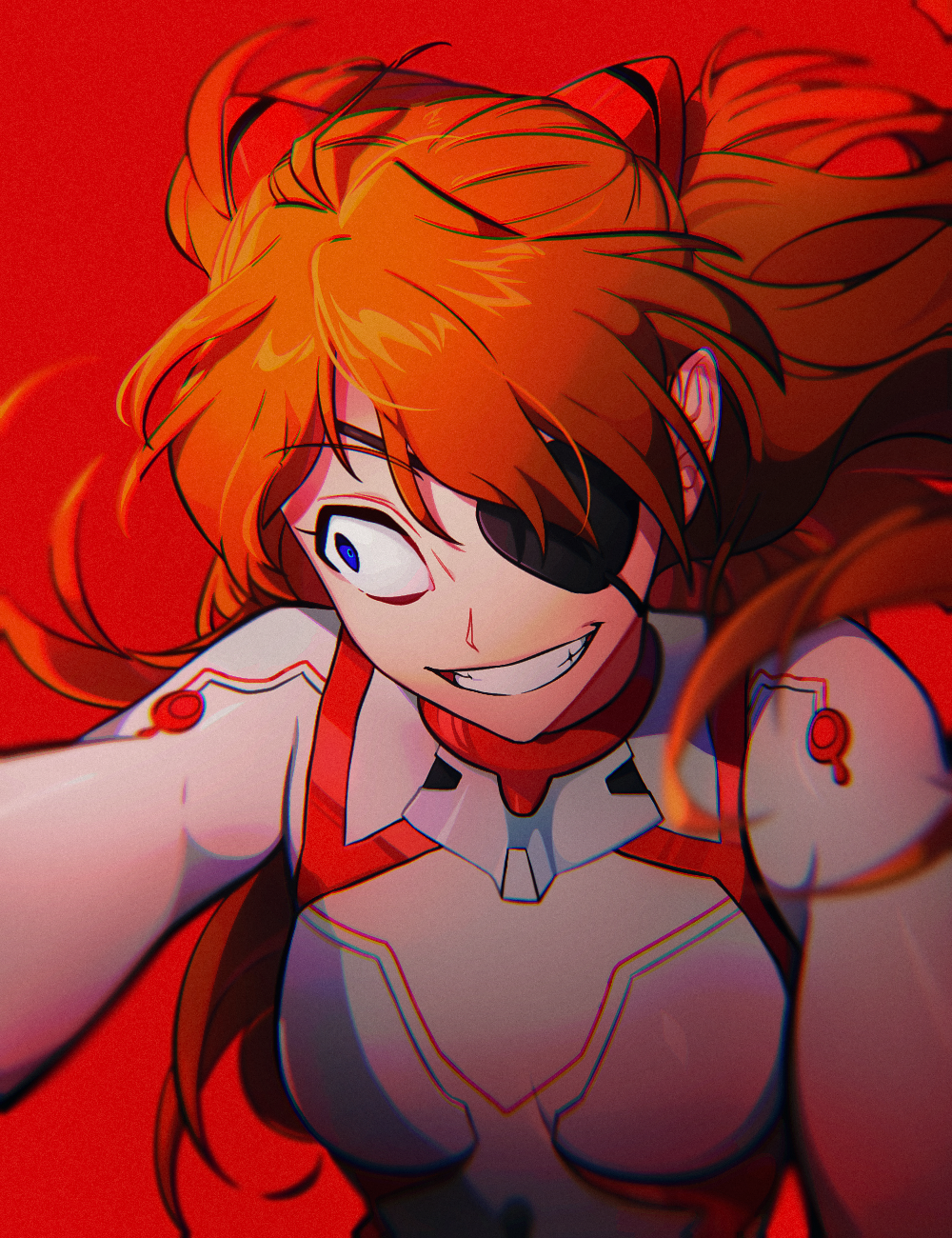1girl, blue_eyes, crazy_eyes, crazy_smile, evangelion:_3.0+1.0_thrice_upon_a_time, eyepatch, highres, honla