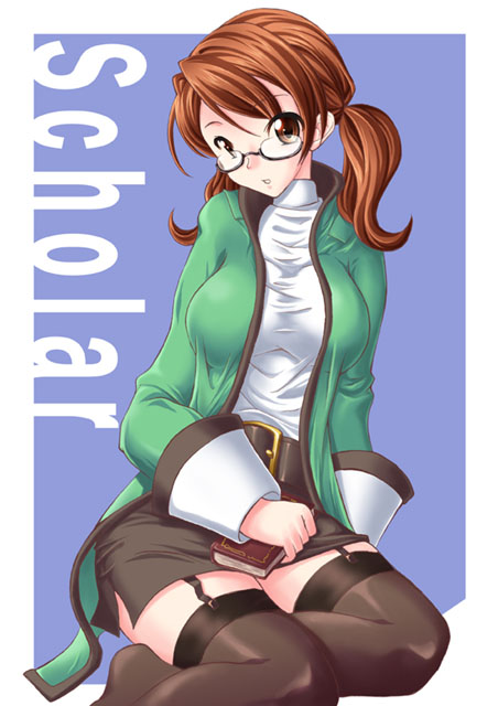final_fantasy, final_fantasy_iii, glasses, miniskirt, oohiro_saki, scholar, skirt, solo, thigh-highs, thighhighs, zettai_ryouiki