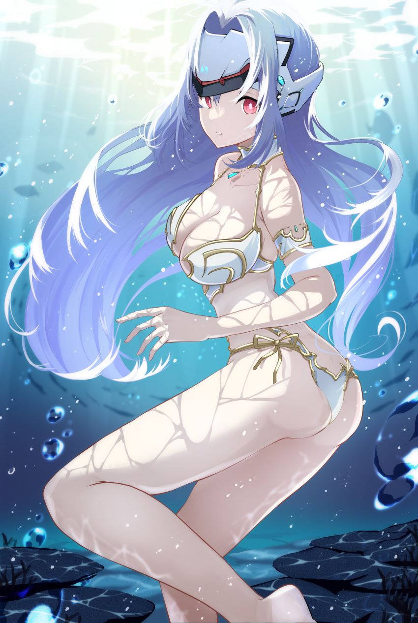 1girl, absurdres, alternate_costume, android, bikini, blue_hair, breasts, cyborg