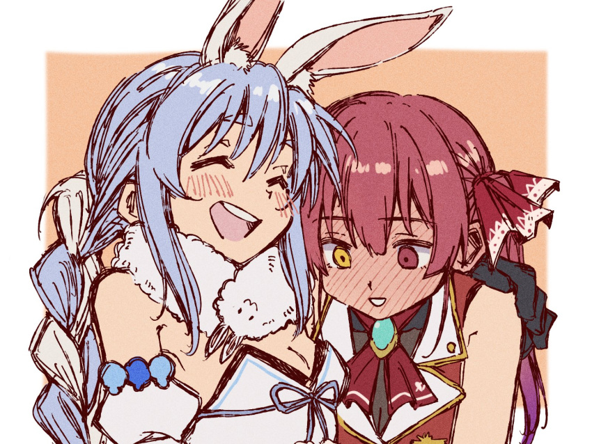 animal_ear_fluff, animal_ears, bangs, blue_hair, blush, braid, gloves, hair_ornament