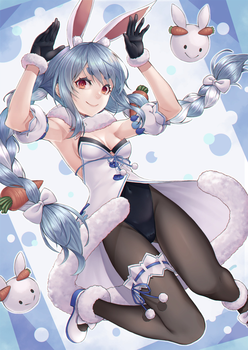 1girl, absurdres, animal_ear_fluff, animal_ears, bangs, black_gloves, black_legwear, black_leotard
