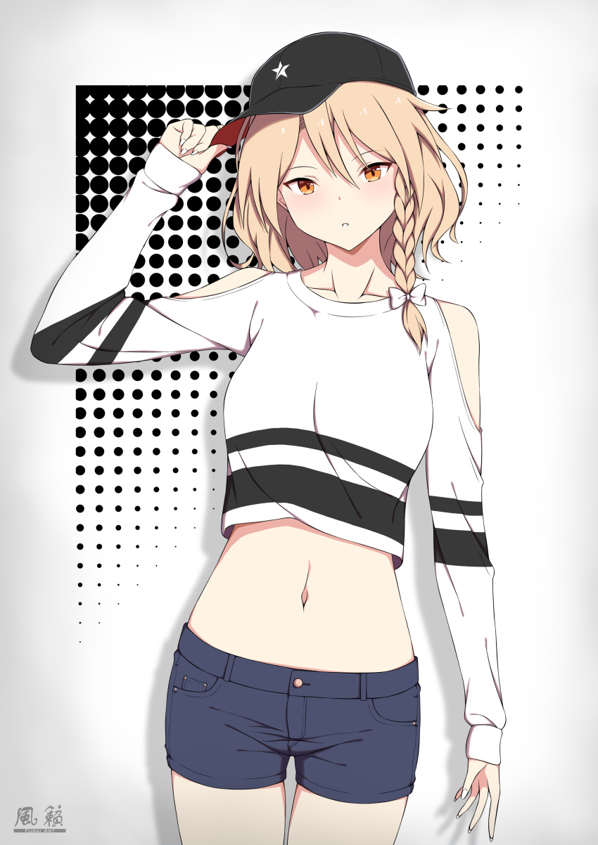1girl, absurdres, alternate_costume, bangs, black_headwear, black_legwear, blonde_hair, bow