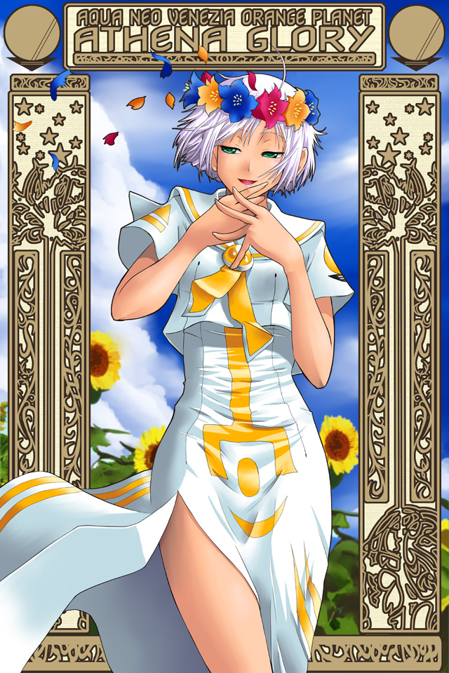 aria_(manga), aria_-_the_animation, art_nouveau, athena_glory, crown, dark_skin, flower, head_wreath