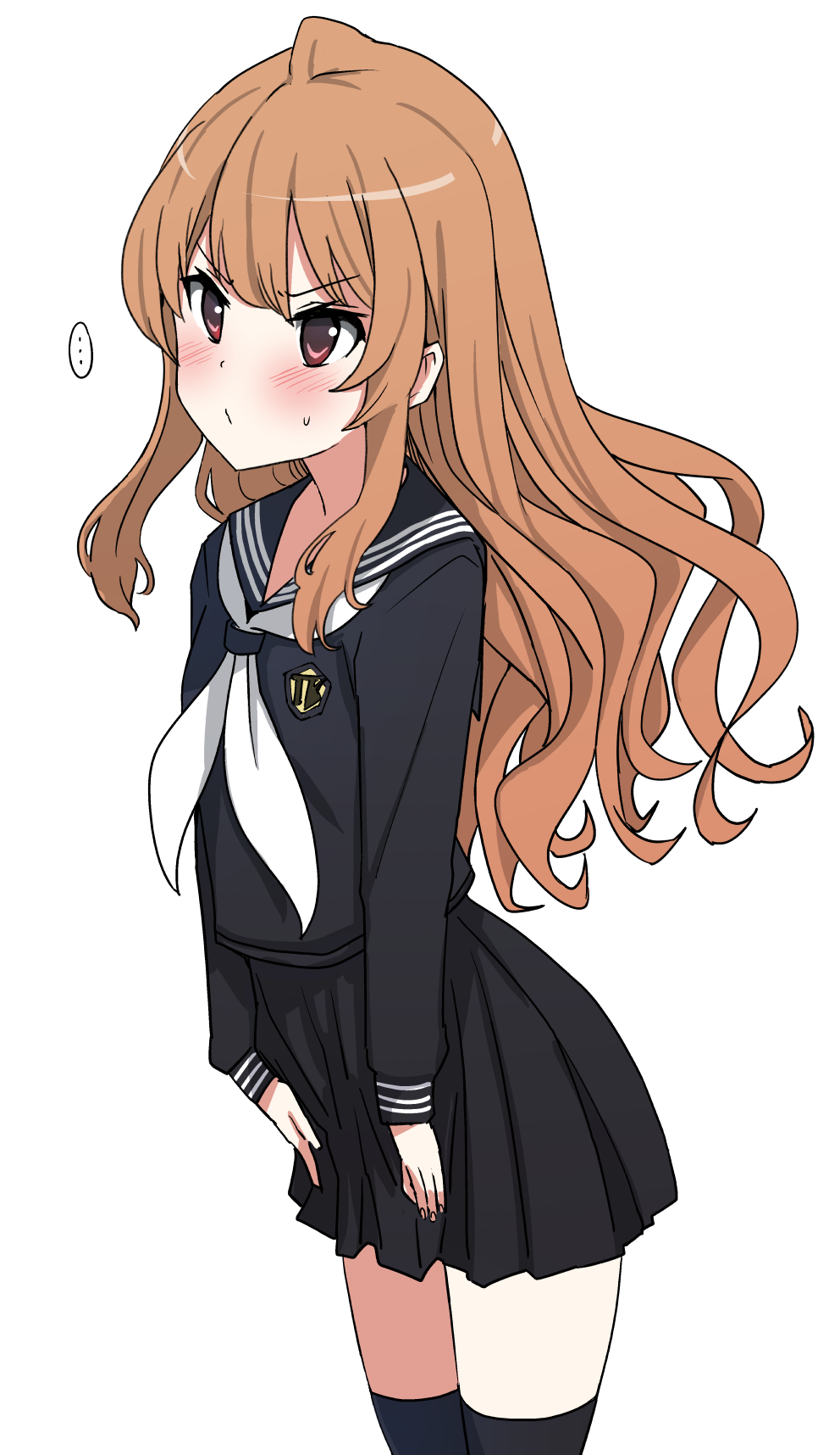 ..., 1girl, aisaka_taiga, bangs, black_legwear, black_sailor_collar, black_serafuku, black_shirt