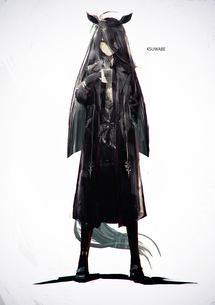 1girl, ahoge, animal_ears, artist_name, bangs, black_coat, black_footwear, black_gloves
