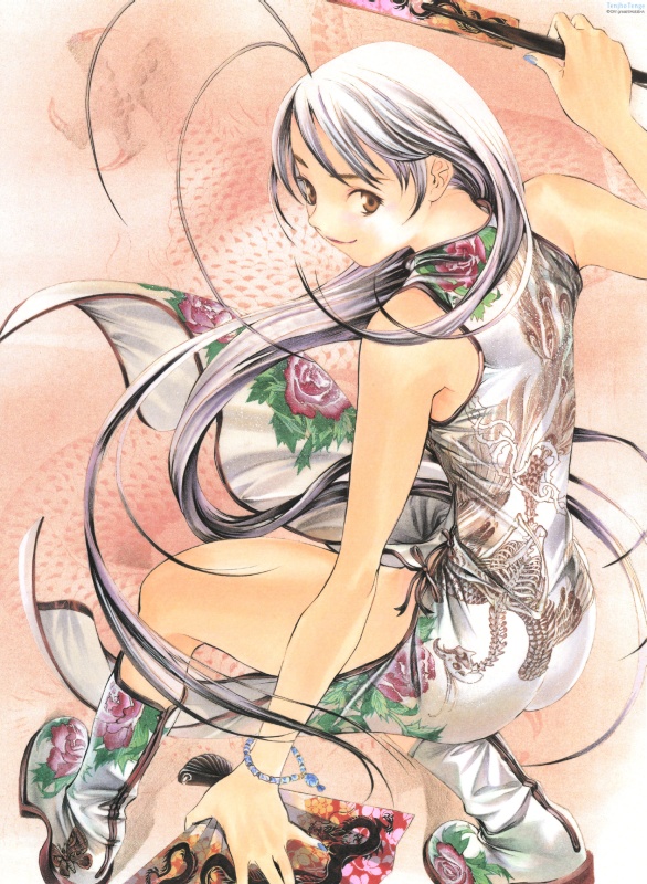 ass, boots, bracelet, china_dress, chinadress, chinese_clothes, closed_fan, dragon
