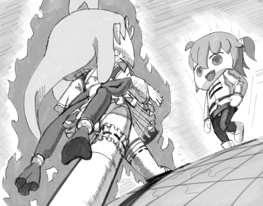 2girls, absurdres, ahoge, animegao, cosplay, crossover, faceoff, fate_(series)