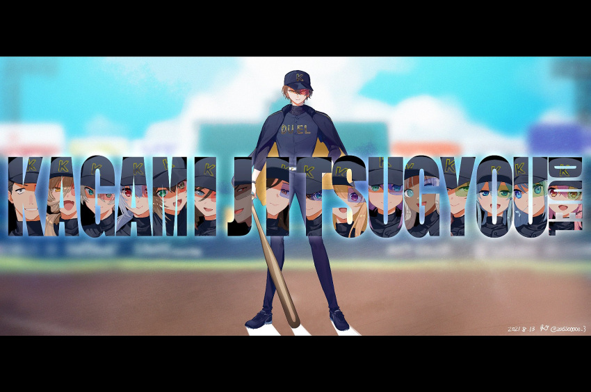 6+boys, 6+girls, asuka_hina, ban_hada, baseball_bat, baseball_cap, baseball_uniform, belt