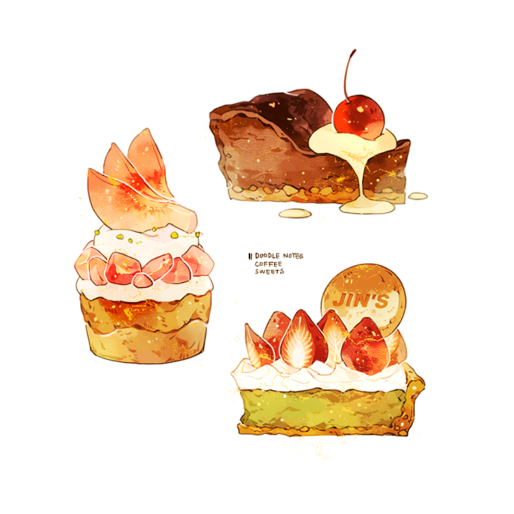 cake, cake_slice, cherry, commentary, cream, cyannism, english_commentary, english_text, food, food_focus, fruit, no_humans, original, pie, pie_slice, simple_background, strawberry, white_background