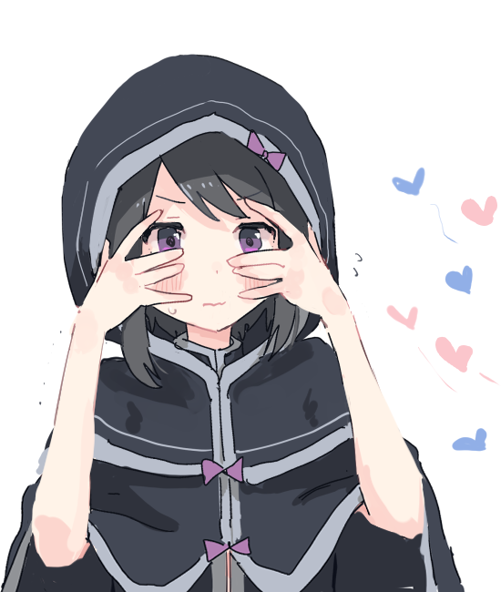1girl, bangs, black_cloak, blush, bow, cloak, collared_jacket, dot_nose