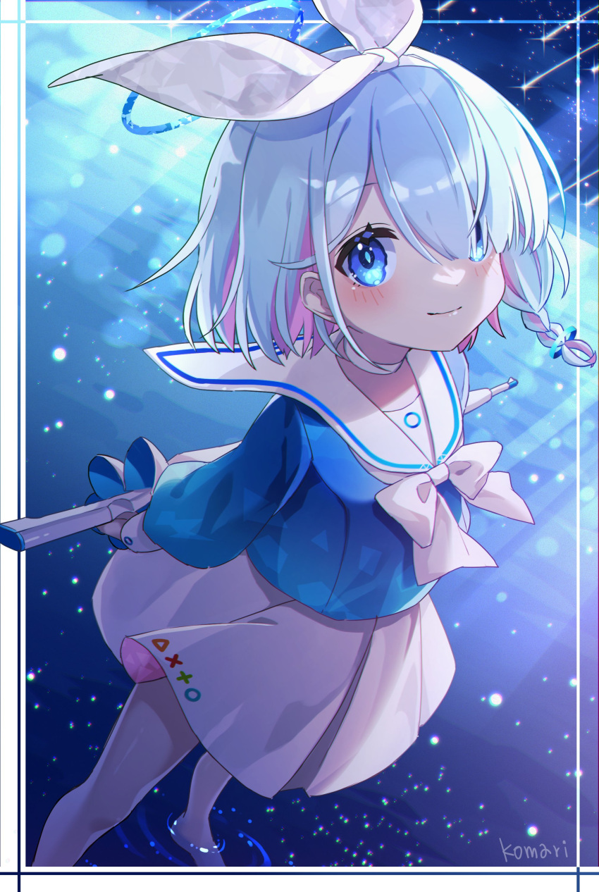 1girl, absurdres, arms_behind_back, arona_(blue_archive), artist_name, blue_archive, blue_eyes, blue_hair