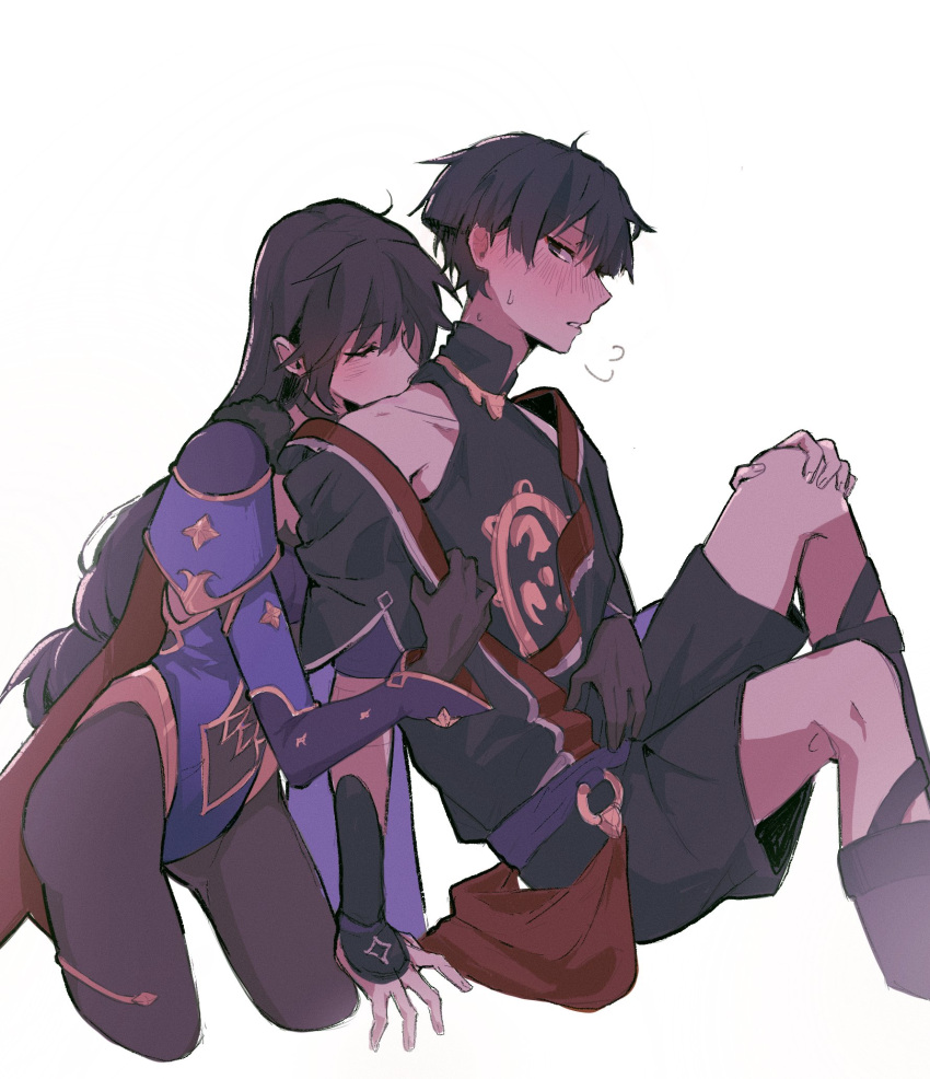 1boy, 1girl, armor, artwolfaja, bangs, belt, black_eyes, black_gloves