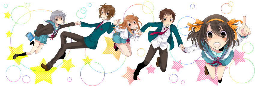 bad_id, brown_eyes, brown_hair, cardigan, flying, grey_hair, kairi_(mglg), koizumi_itsuki