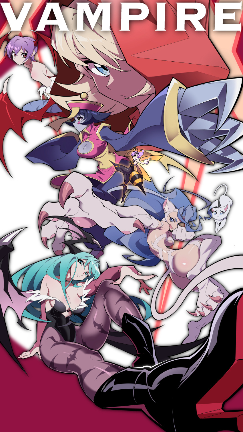 6+girls, absurdres, animal_ears, animal_print, bat_print, bat_wings, breasts, bug