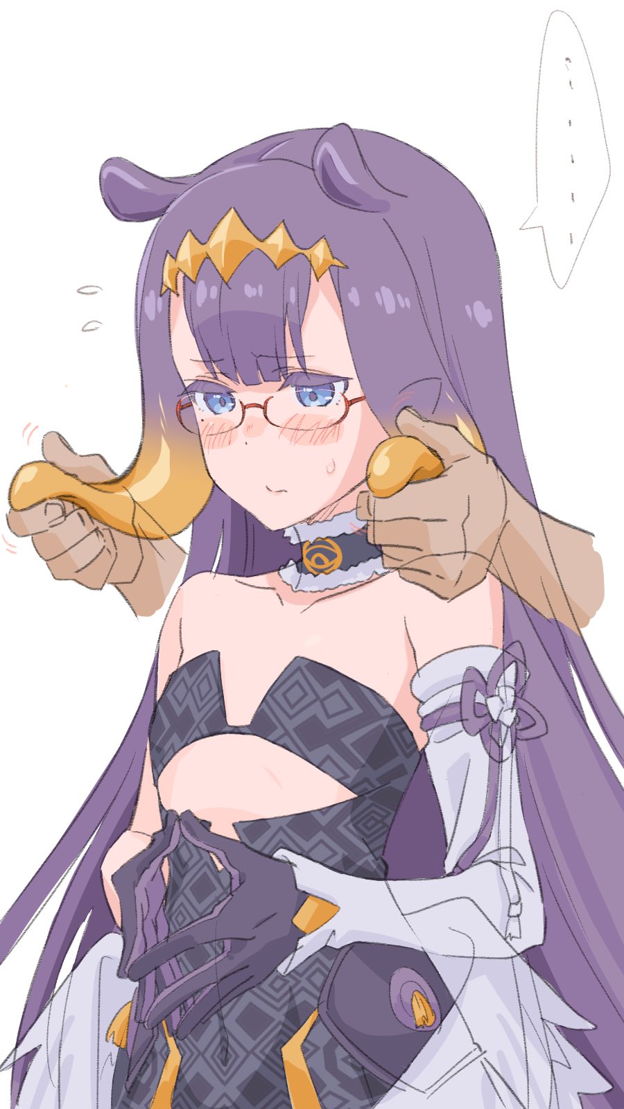 ..., 1girl, animal_ears, bare_shoulders, bespectacled, black_dress, black_gloves, blue_eyes
