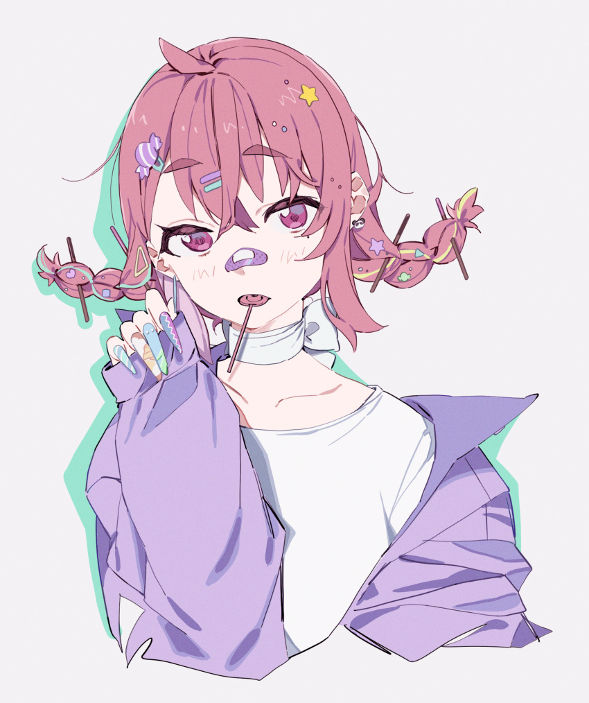 absurdres, alternate_costume, alternate_hairstyle, bandaid, bandaid_on_nose, blonde_hair, braid, candy