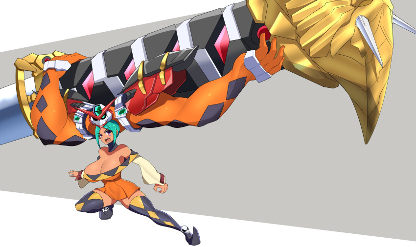 1girl, absurdres, altronage, aqua_hair, breasts, cerebella_(skullgirls), cosplay, crossover