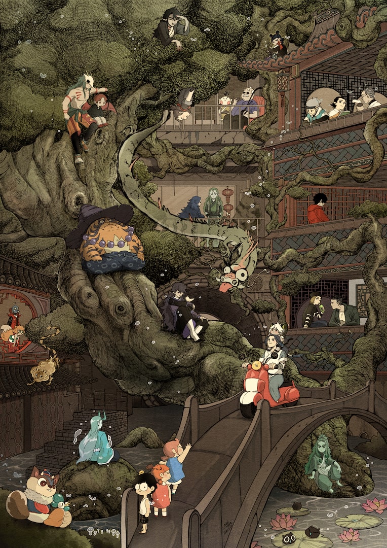 3girls, 6+boys, a'gen_(the_legend_of_luoxiaohei), a'he_(the_legend_of_luoxiaohei), a'long_(the_legend_of_luoxiaohei), animal_ears, black_hair, blonde_hair