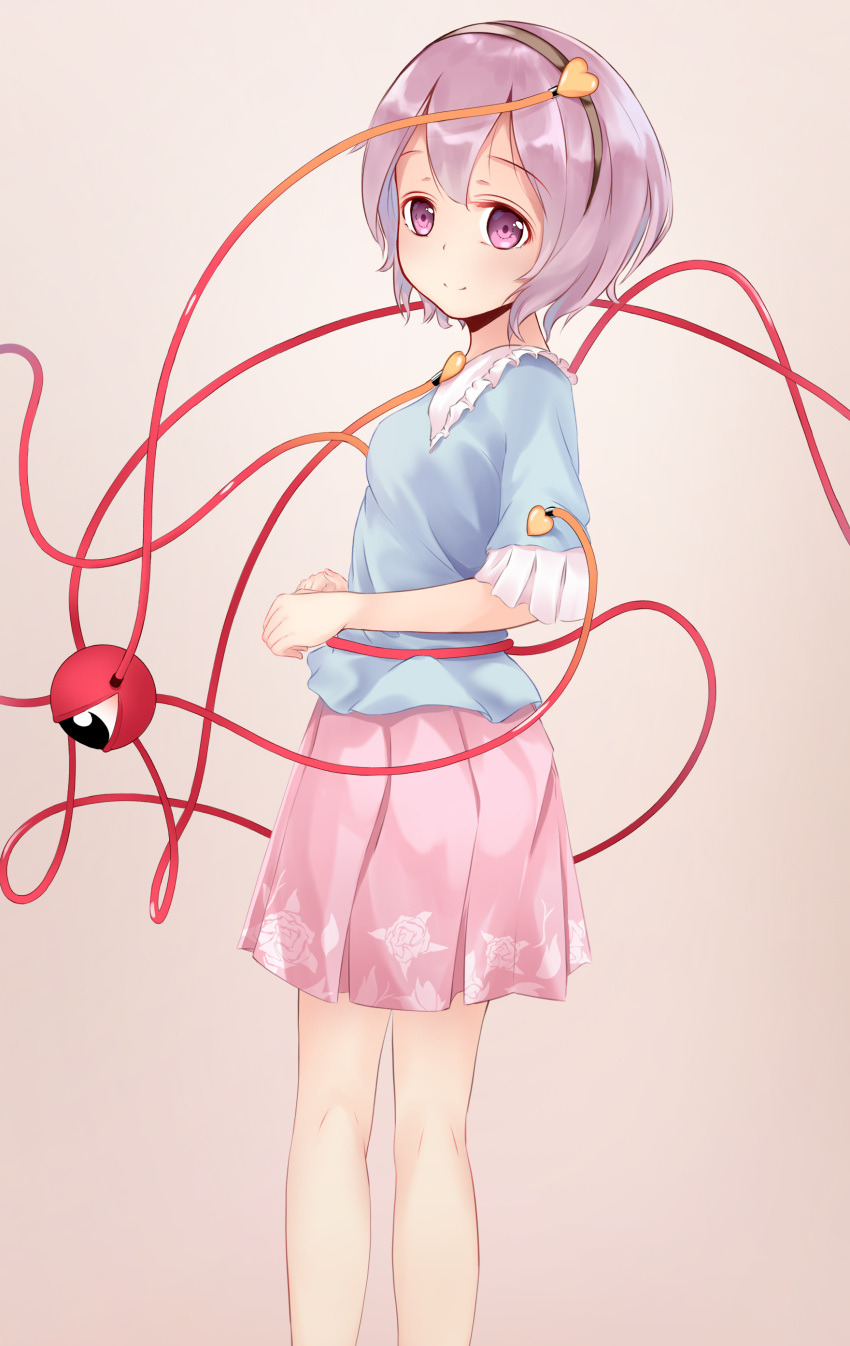 1girl, absurdres, bangs, blue_shirt, breasts, brown_hairband, closed_mouth, collar