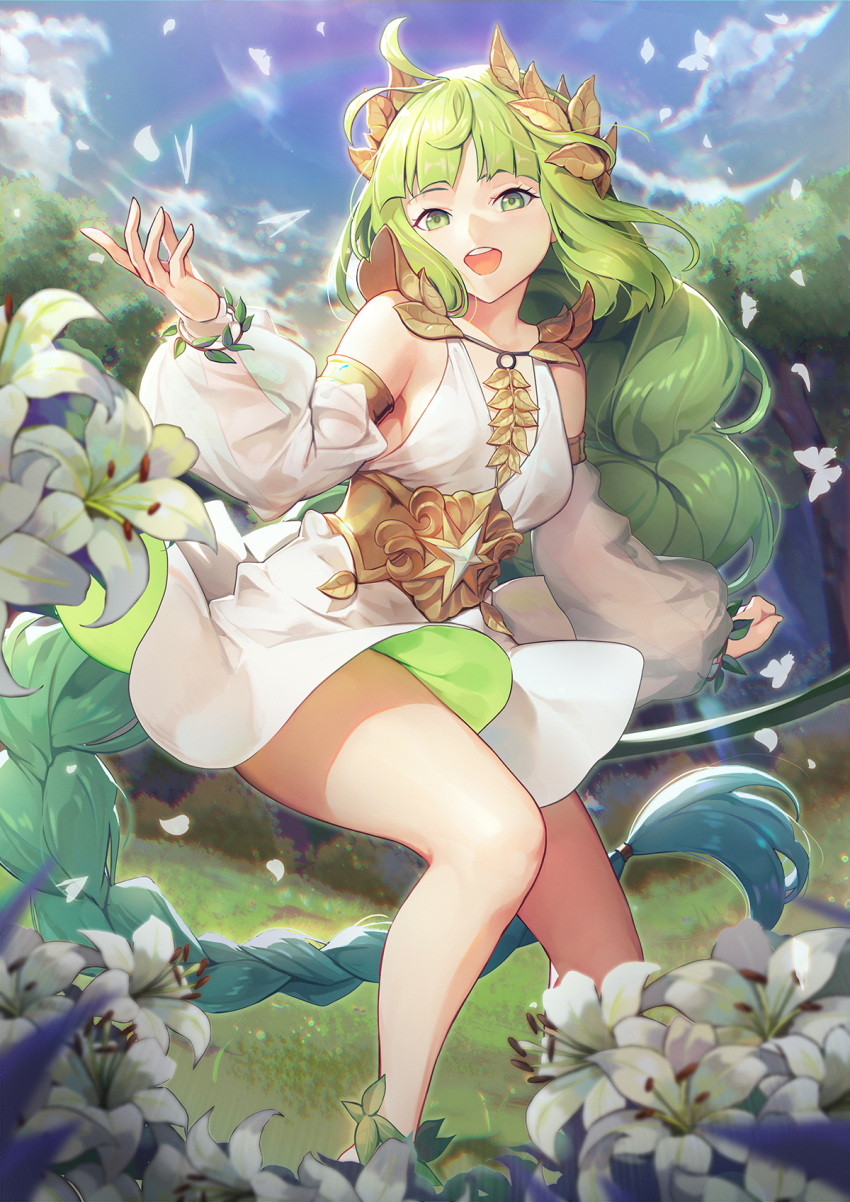 1girl, afk_arena, flora_(afk_arena), flower, green_eyes, green_hair, highres, long_hair