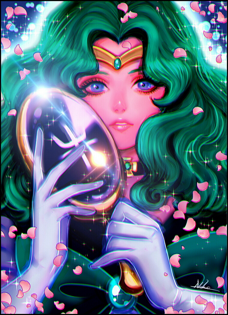 1girl, bishoujo_senshi_sailor_moon, blue_eyes, bow, choker, gloves, green_bow, green_hair
