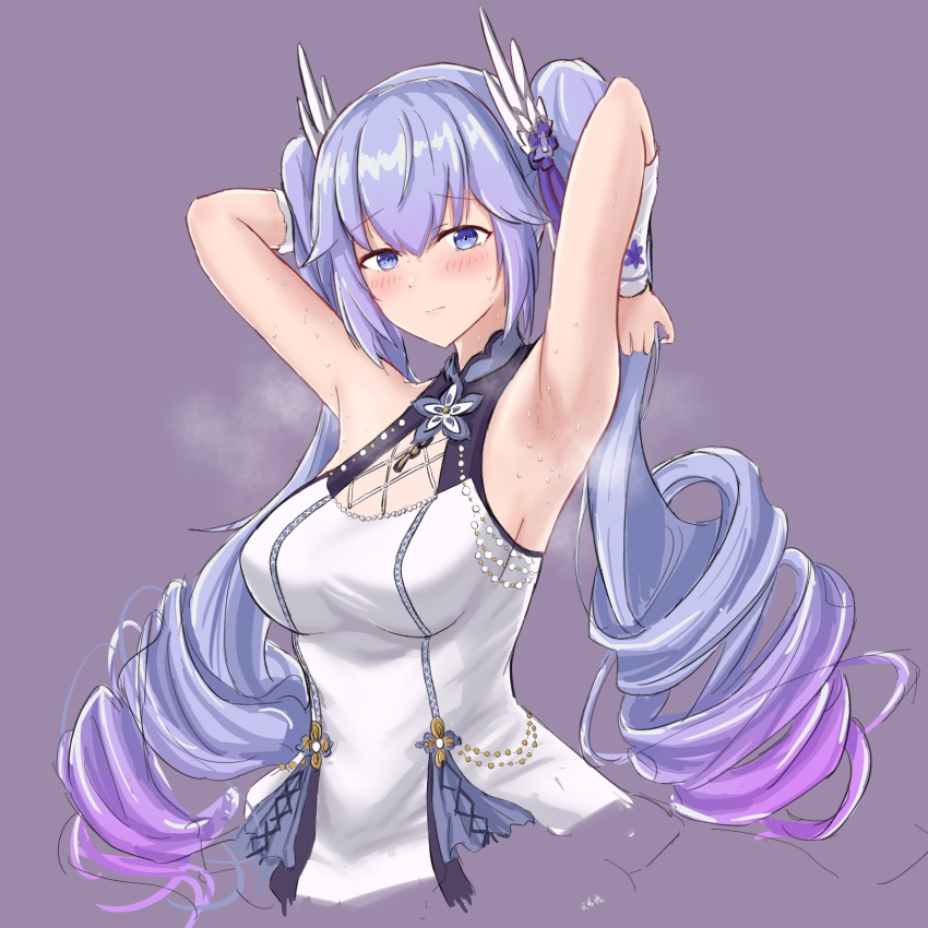 1girl, a-soul, armpits, arms_up, ava_(a-soul), bangs, blush, can142857