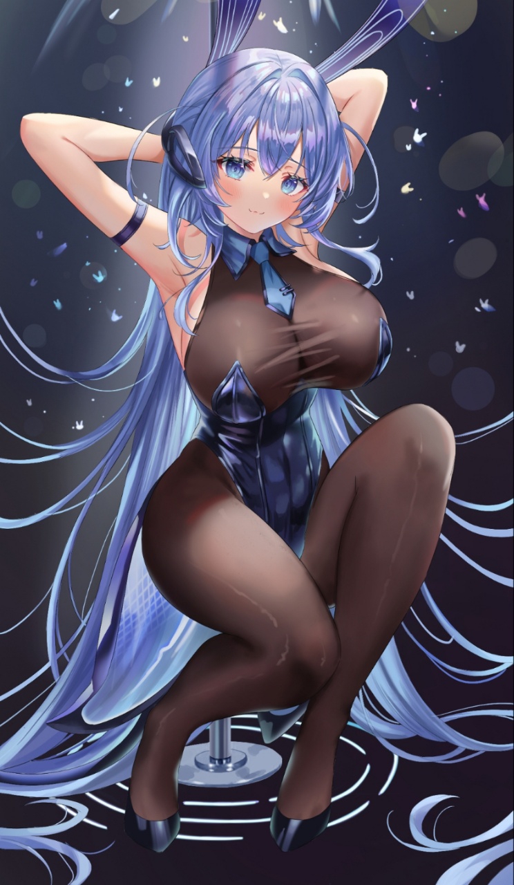 1girl, :3, animal_ears, armband, arme_(cgsy7484), armpits, arms_behind_head, arms_up