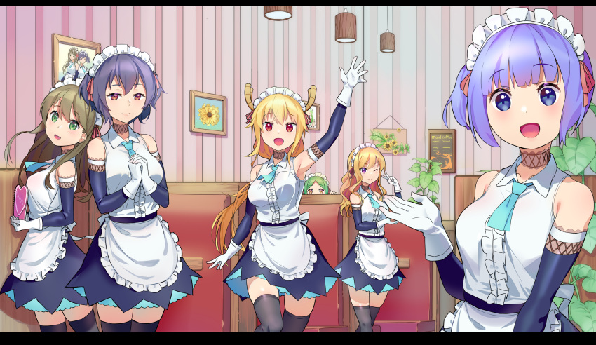 6+girls, absurdres, apron, bangs, bh_zhu_baihe_hua, black_legwear, blonde_hair, blue_eyes