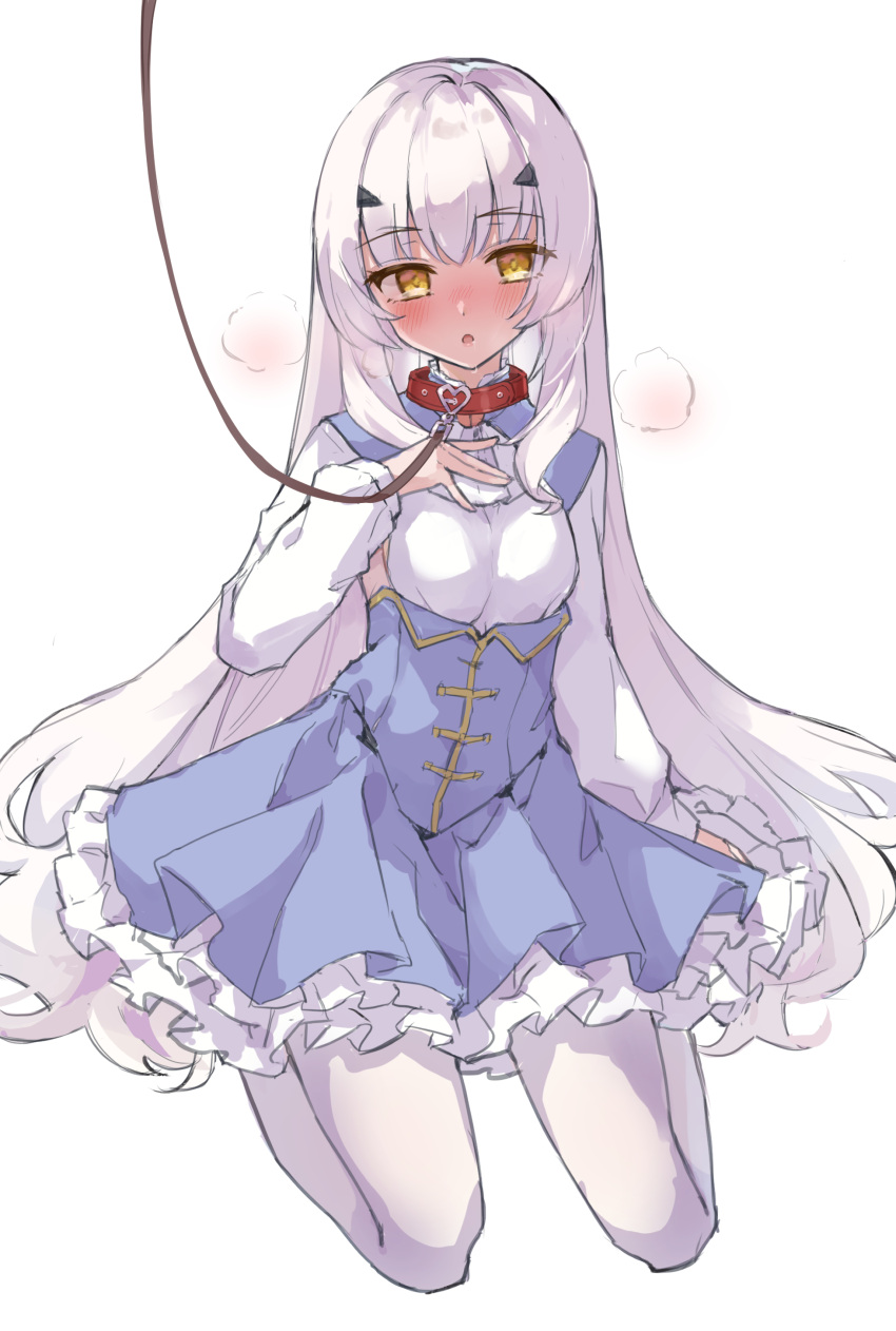 1girl, :o, absurdres, blue_skirt, blush, breasts, collar, fairy_knight_lancelot_(fate)