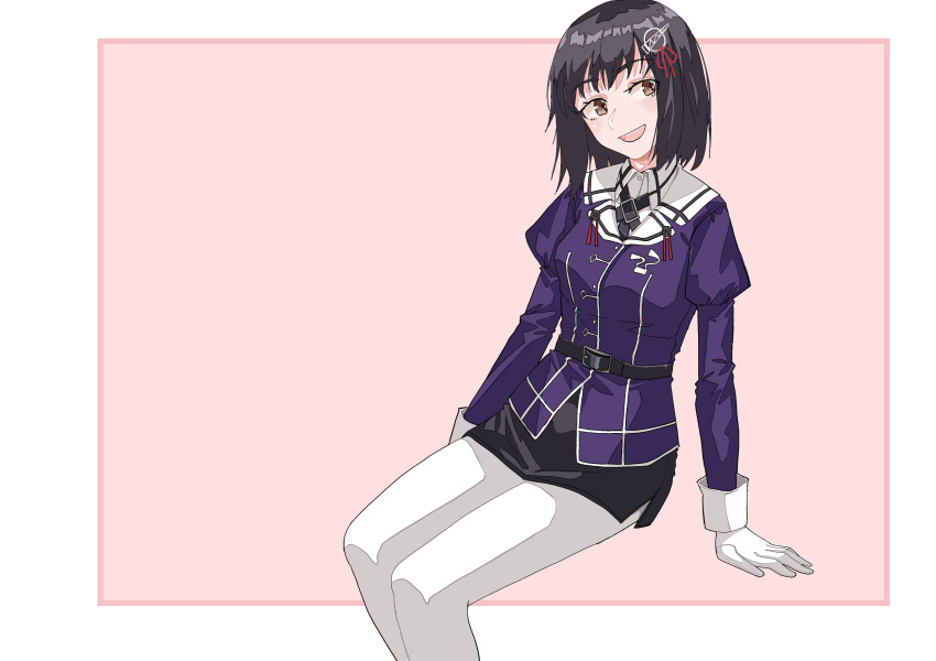1girl, absurdres, black_hair, black_ribbon, black_skirt, brown_eyes, cowboy_shot, gloves