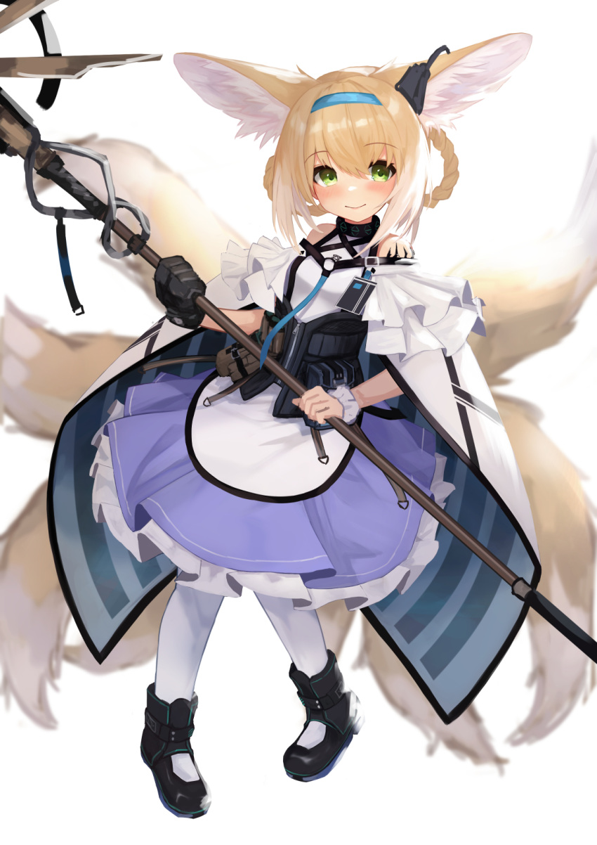 1girl, animal_ears, arknights, black_footwear, black_gloves, black_vest, blonde_hair, blue_hairband