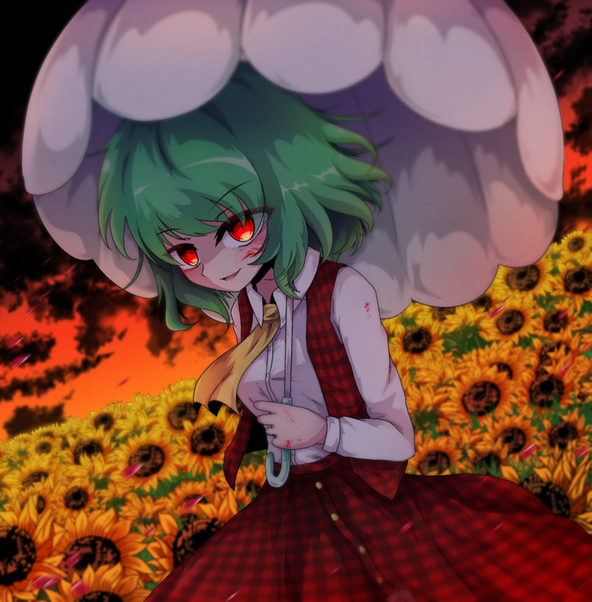 1girl, blood, blood_on_clothes, blood_on_face, blood_on_hands, blurry, blurry_background, breasts