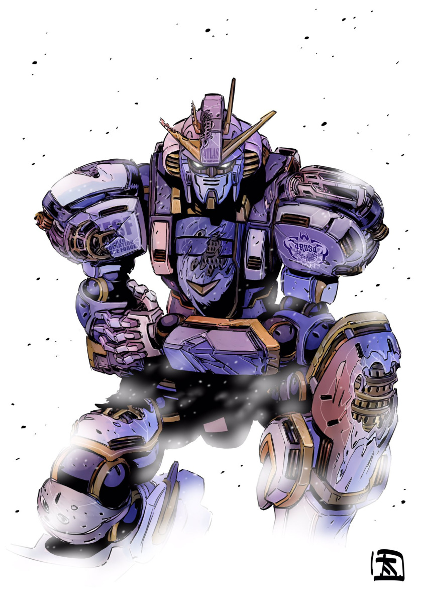 atlas_gundam, damaged, green_eyes, gundam, gundam_thunderbolt, highres, looking_at_viewer, mecha