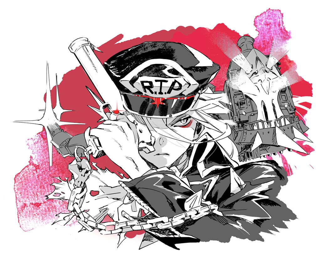 1boy, alchemy_stars, chain, character_request, closed_mouth, diffraction_spikes, eyeshadow, glint