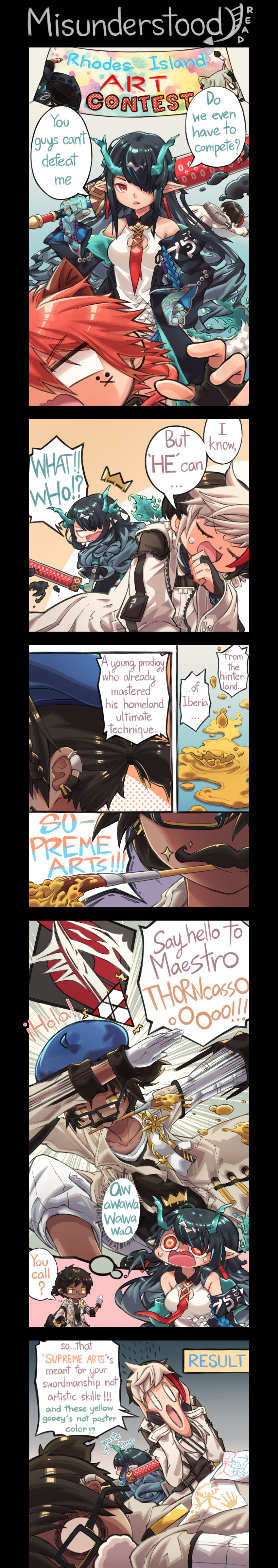 1other, 2girls, 3boys, absurdres, ambiguous_gender, animal_ears, arknights, banner