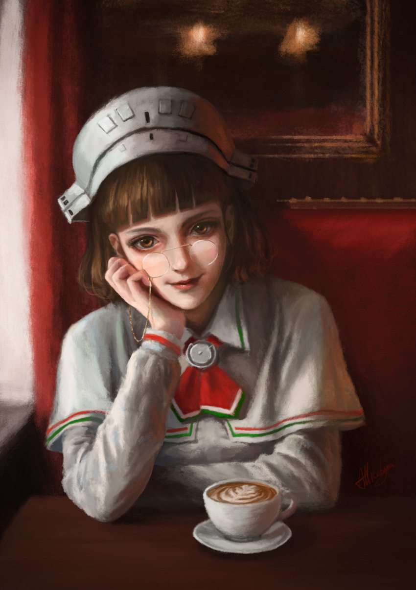 1girl, absurdres, arise_(allicenogalca), bangs, blunt_bangs, breasts, brown_eyes, brown_hair