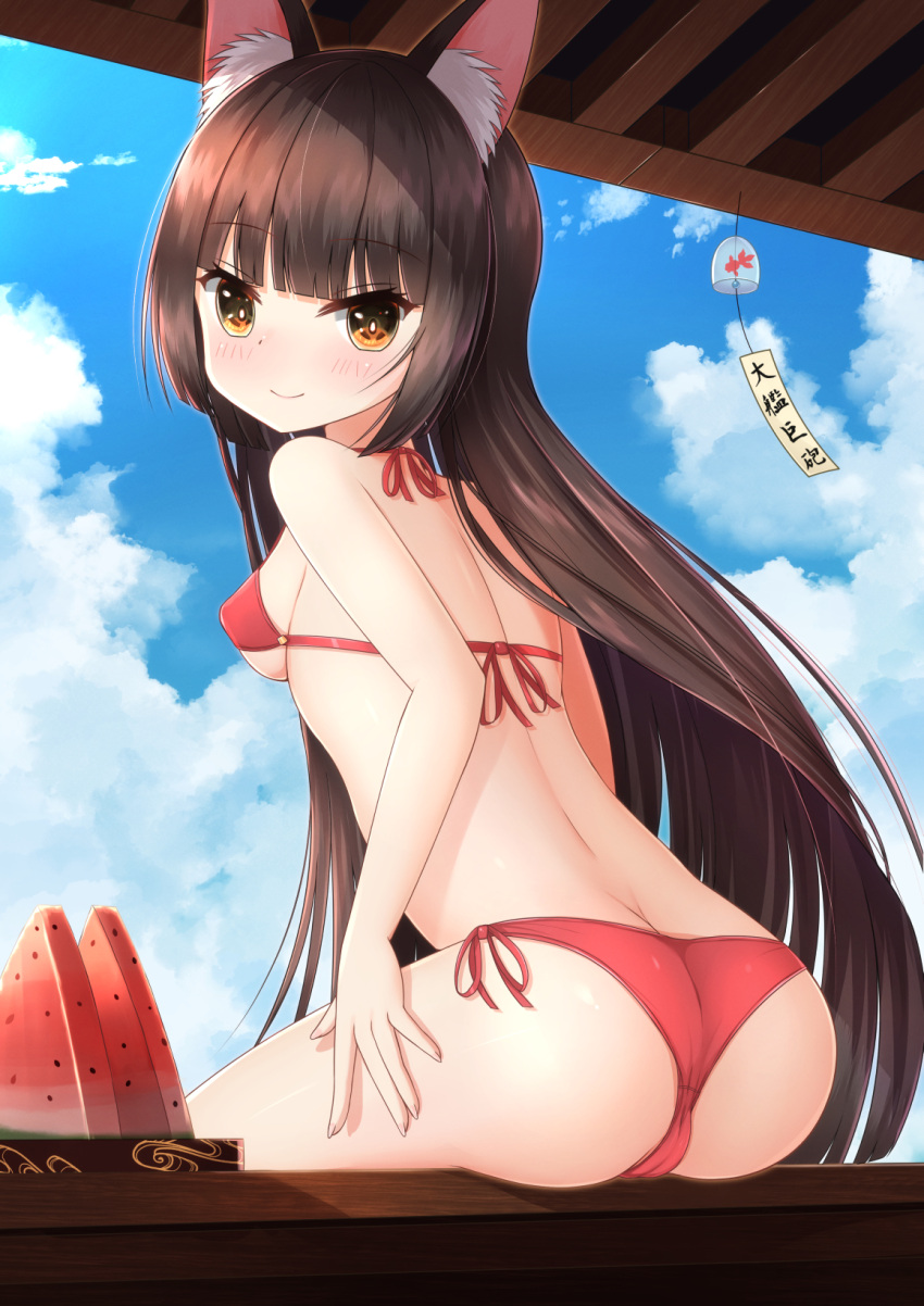 1girl, animal_ear_fluff, animal_ears, ass, azur_lane, bangs, bikini, blunt_bangs