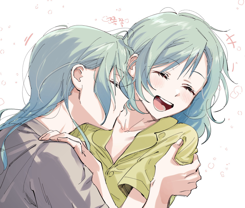 +++, 2girls, :d, absurdres, bang_dream!, bangs, blush, closed_eyes