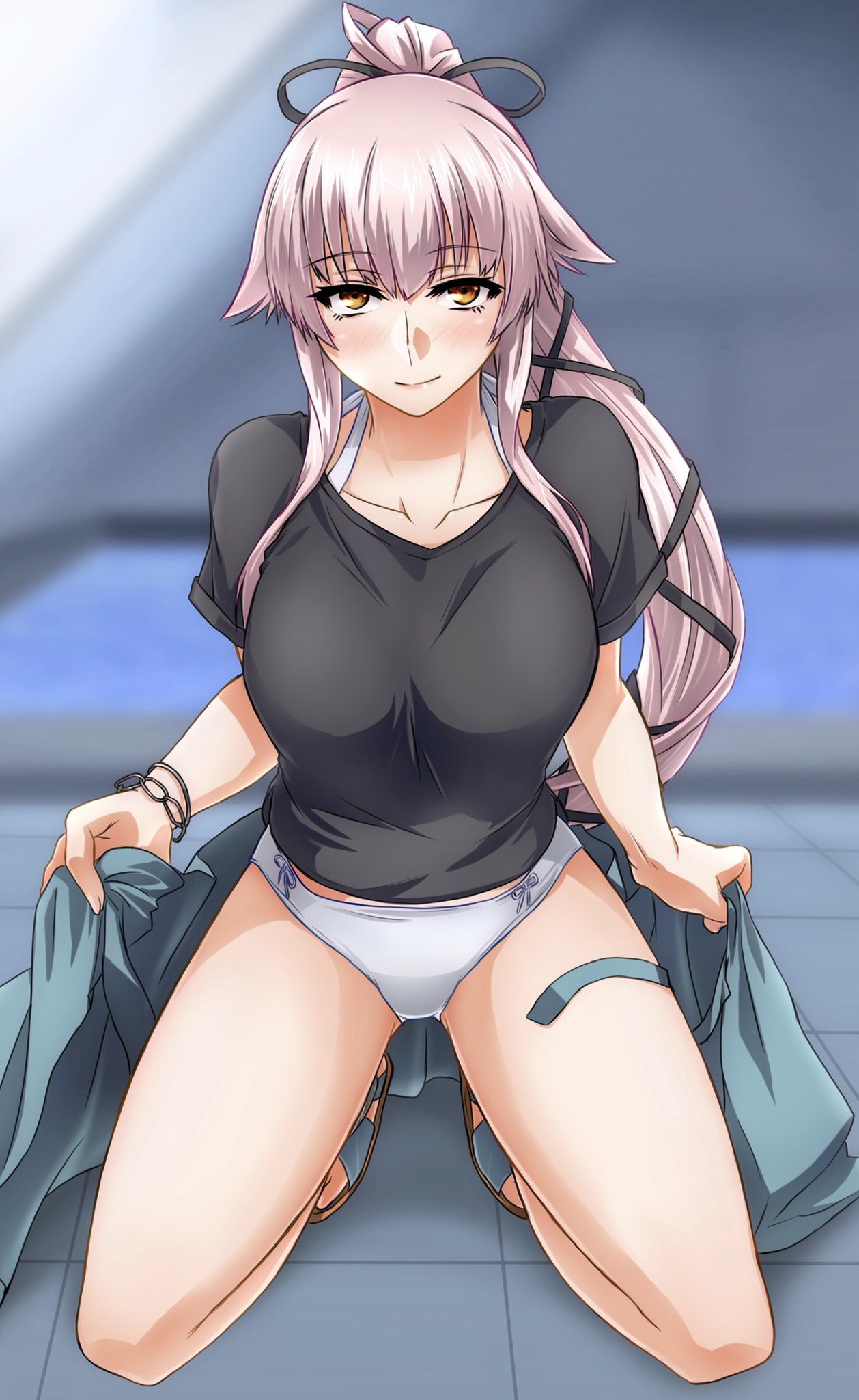 1girl, akito_(sub707), bangs, black_ribbon, black_shirt, closed_mouth, collarbone, eyebrows_visible_through_hair