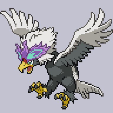 bird, commentary_request, full_body, green_eyes, grey_background, hisuian_braviary, hisuian_form, lowres